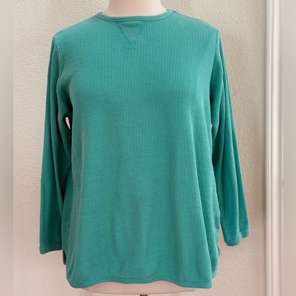 Woman Within Tops - Woman Within Sea Green Thermal Weave Long Sleeve Top